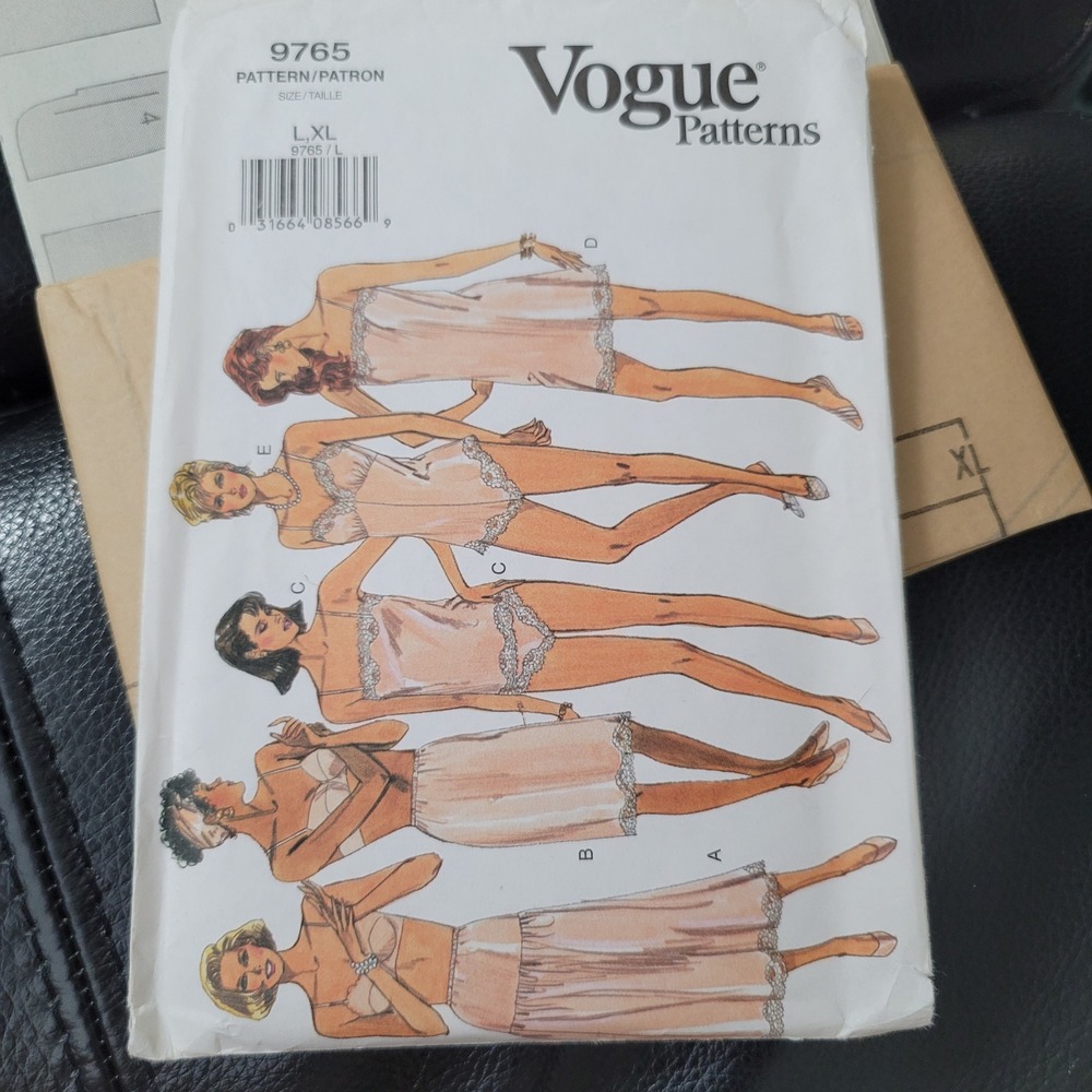 Vogue 9765 Lingerie Sewing Pattern Slip Teddy Camisole Panties Size L XL Uncut